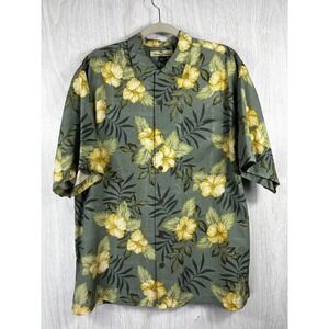 Tommy Bahama Silk Camp Shirt Green Yellow‎ Floral Aloha Resort Men M